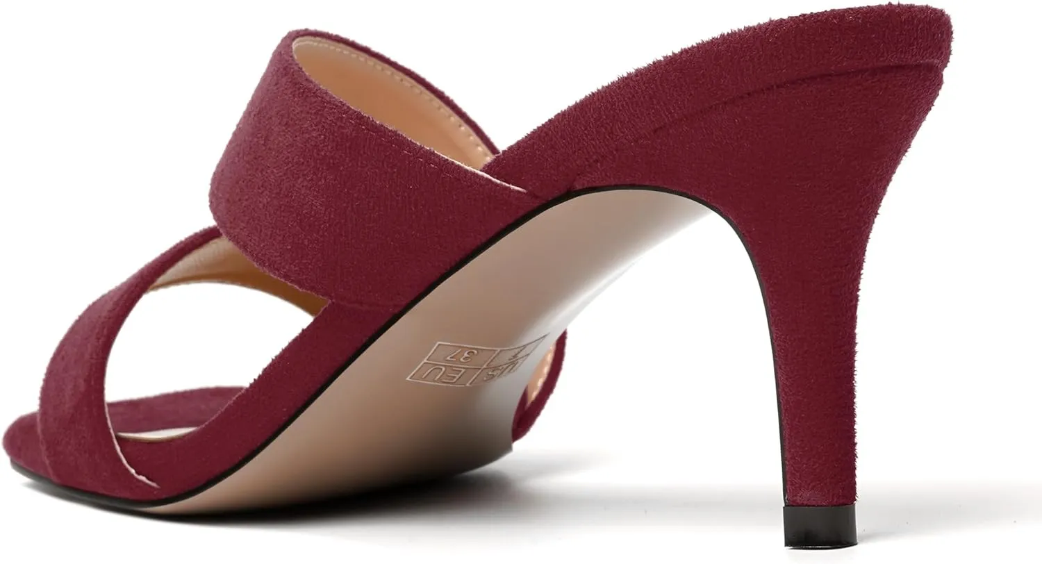 NUMALEO Womens Square Toe Suede Dress Slip On Stylish Party Stiletto Mid Heel Heeled Sandals 2.5 Inch