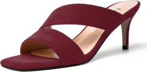 NUMALEO Womens Square Toe Suede Dress Slip On Stylish Party Stiletto Mid Heel Heeled Sandals 2.5 Inch