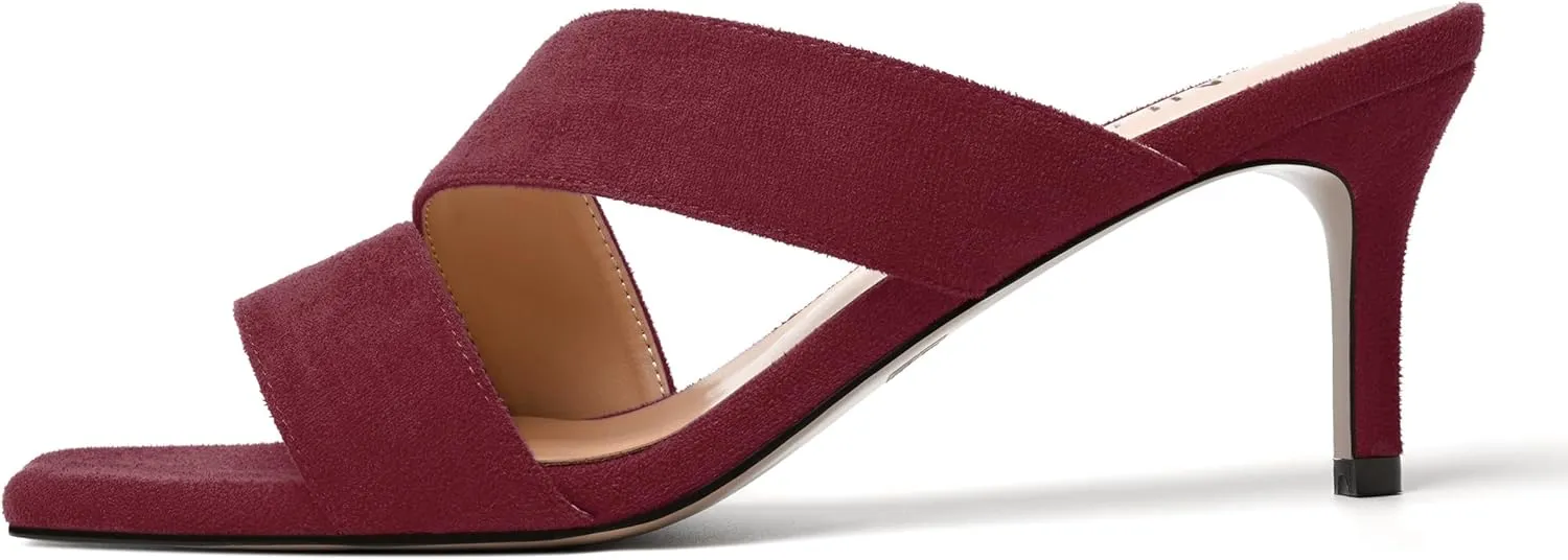 NUMALEO Womens Square Toe Suede Dress Slip On Stylish Party Stiletto Mid Heel Heeled Sandals 2.5 Inch