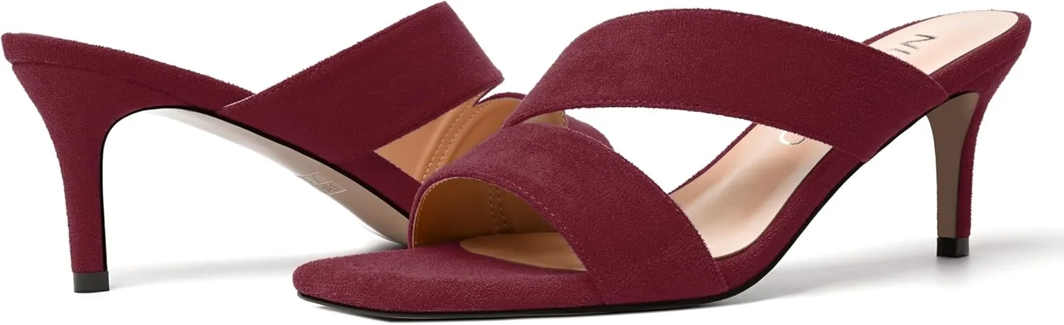 NUMALEO Womens Square Toe Suede Dress Slip On Stylish Party Stiletto Mid Heel Heeled Sandals 2.5 Inch
