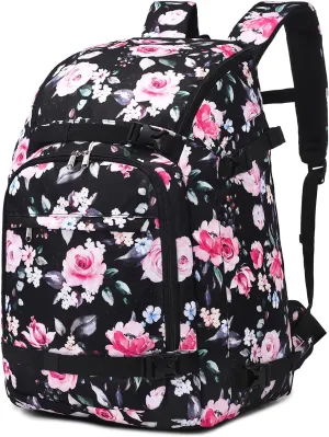 Octsky Ski Boot Bag, 50L Ski Boot Travel Backpack for Snowboard & Accessories, Floral Black