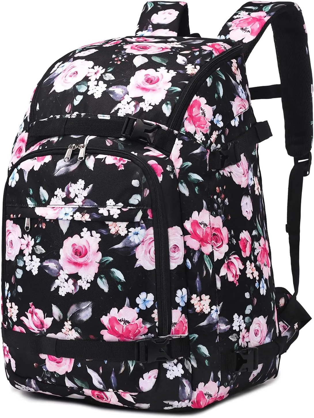Octsky Ski Boot Bag, 50L Ski Boot Travel Backpack for Snowboard & Accessories, Floral Black