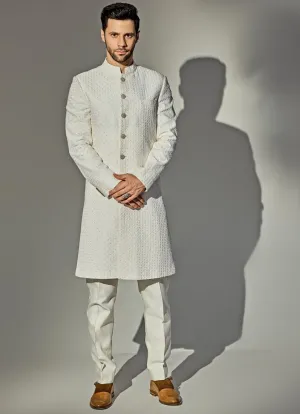 Off-White Sequin Achkan And Pant Set