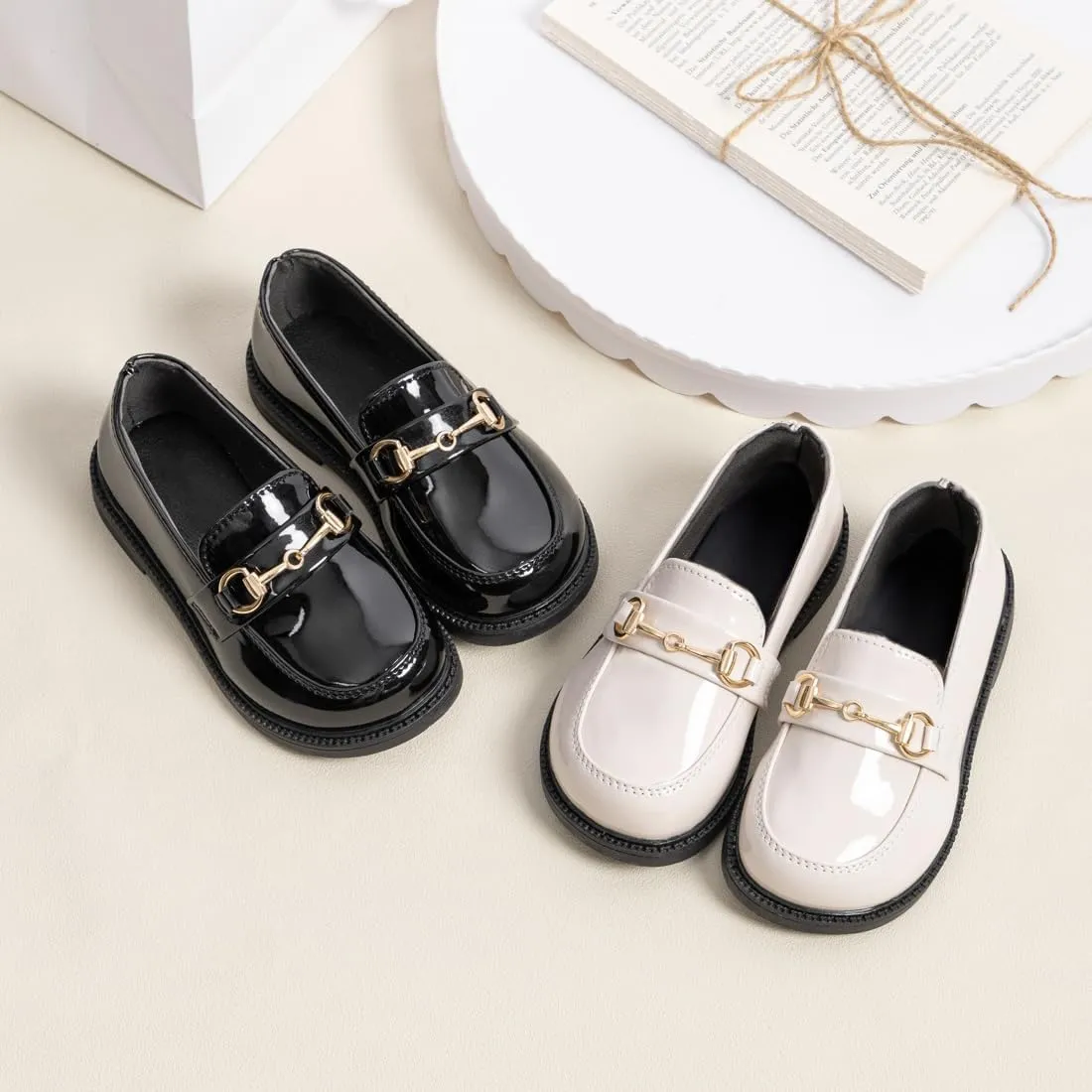 ohsofy Girls Oxford Flats Dress Shoes Casual Penny Loafers Comfort Non-Slip Sole Wedding Party School Uniform (Toddler/Little Kid)
