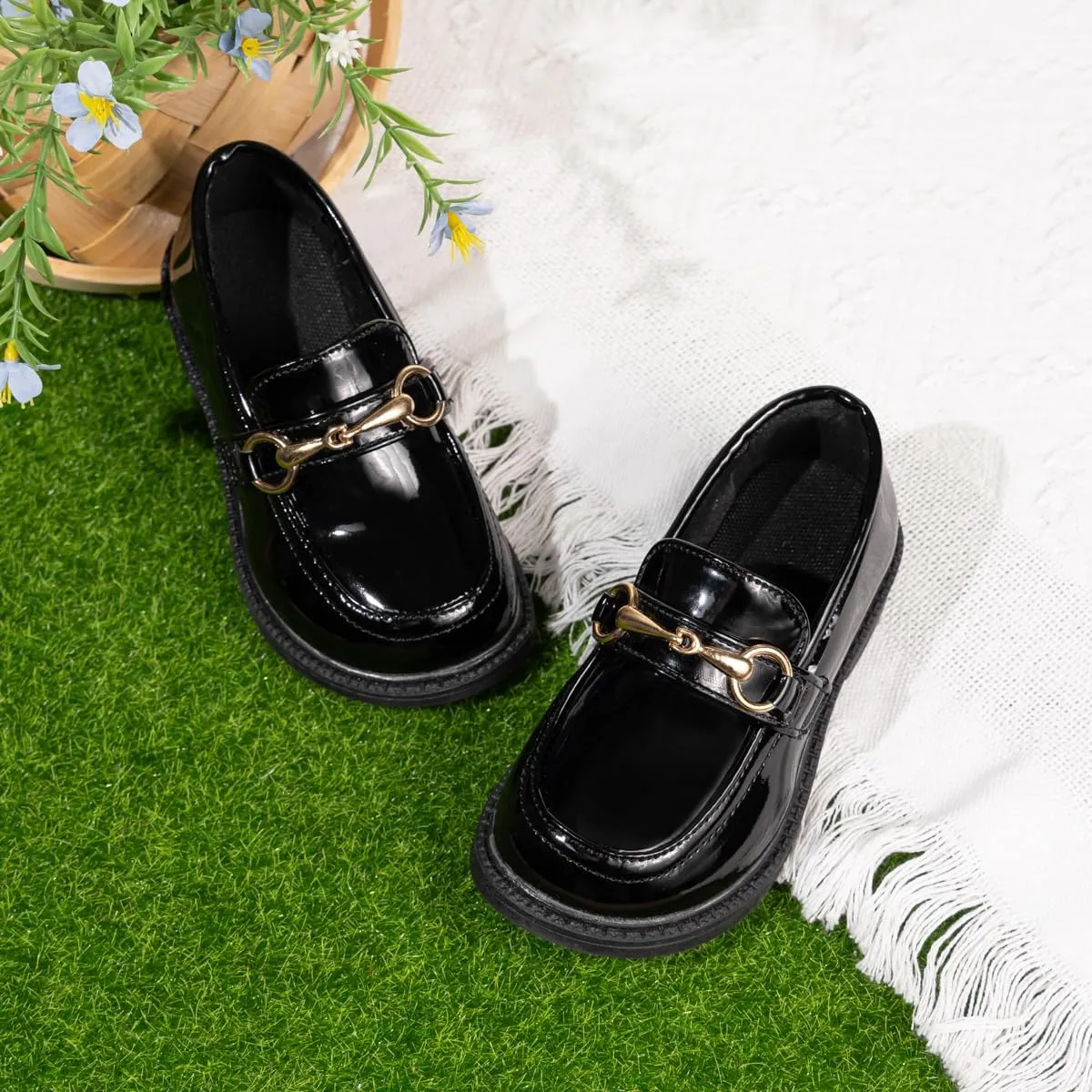 ohsofy Girls Oxford Flats Dress Shoes Casual Penny Loafers Comfort Non-Slip Sole Wedding Party School Uniform (Toddler/Little Kid)