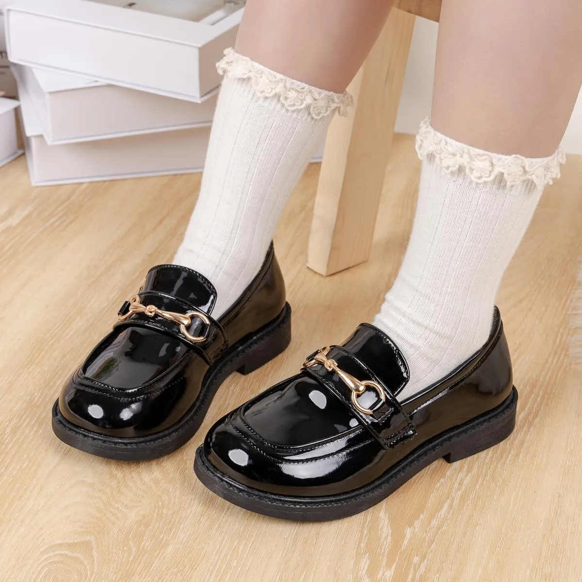 ohsofy Girls Oxford Flats Dress Shoes Casual Penny Loafers Comfort Non-Slip Sole Wedding Party School Uniform (Toddler/Little Kid)