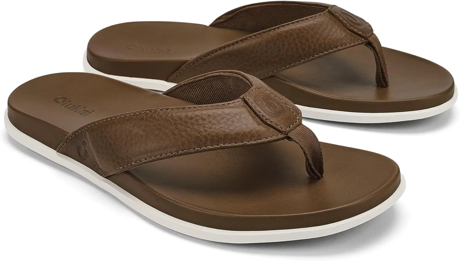 OLUKAI Olali Men's Leather Sandals, Versatile & Comfortable Flip Flops, Soft & Durable Material, Arch Support & All-Day Wear