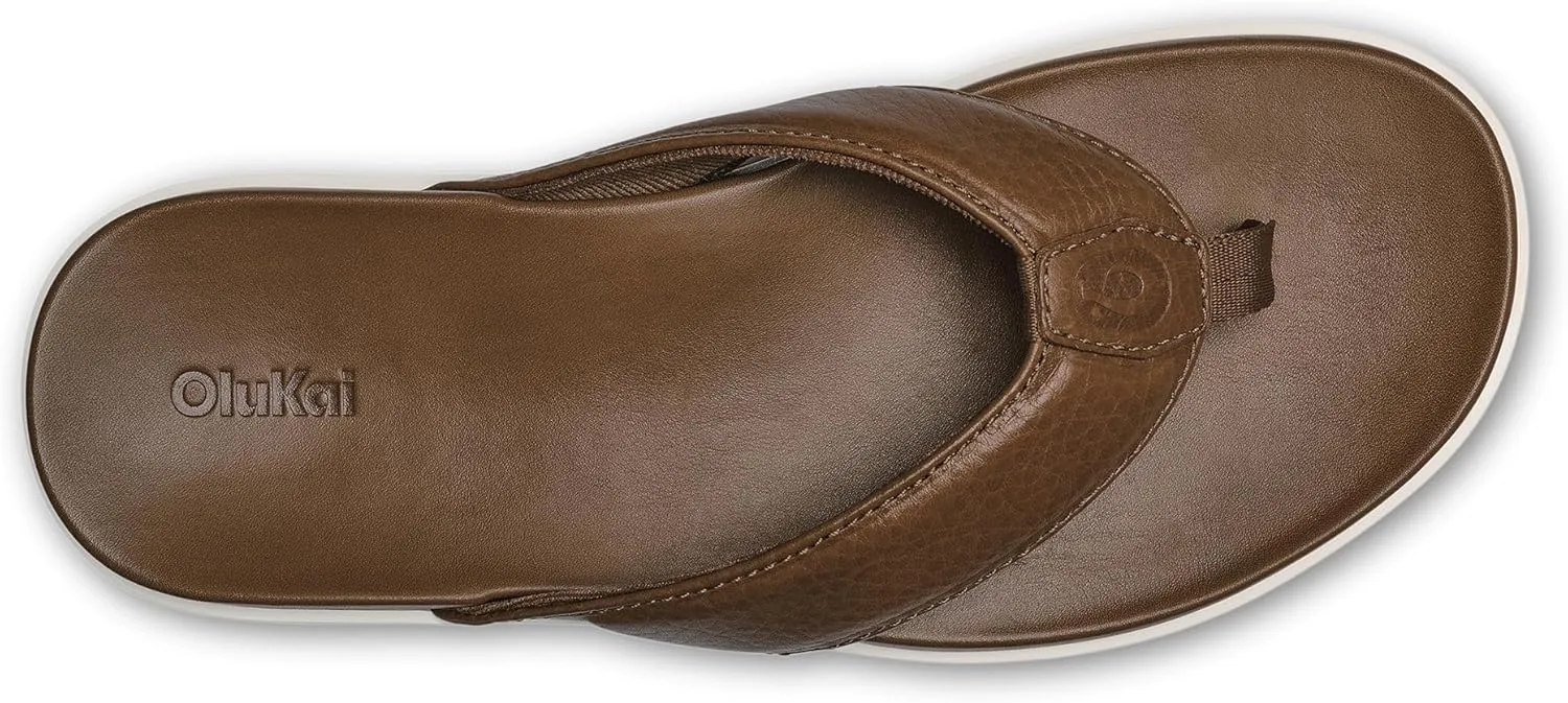 OLUKAI Olali Men's Leather Sandals, Versatile & Comfortable Flip Flops, Soft & Durable Material, Arch Support & All-Day Wear