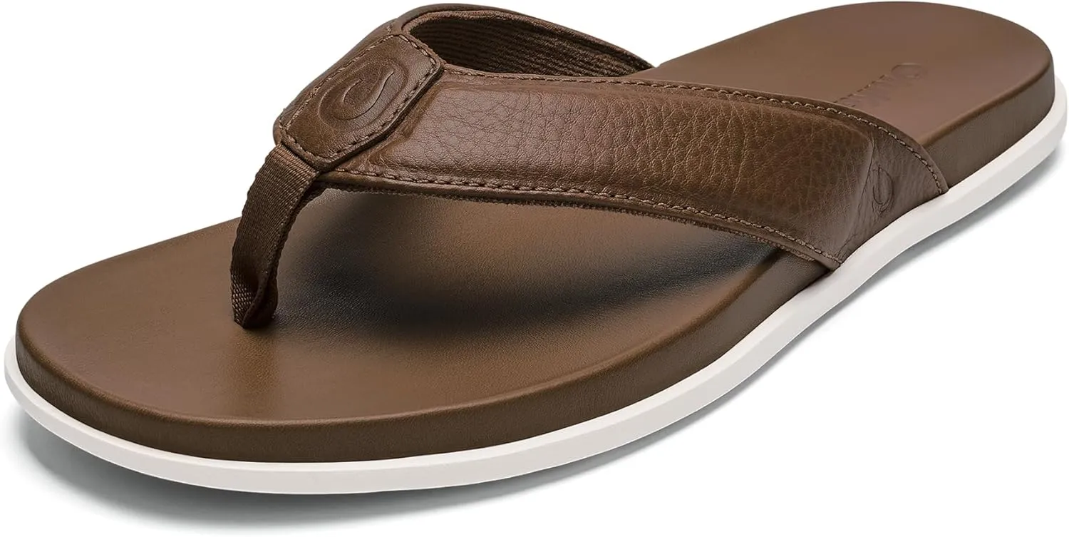 OLUKAI Olali Men's Leather Sandals, Versatile & Comfortable Flip Flops, Soft & Durable Material, Arch Support & All-Day Wear
