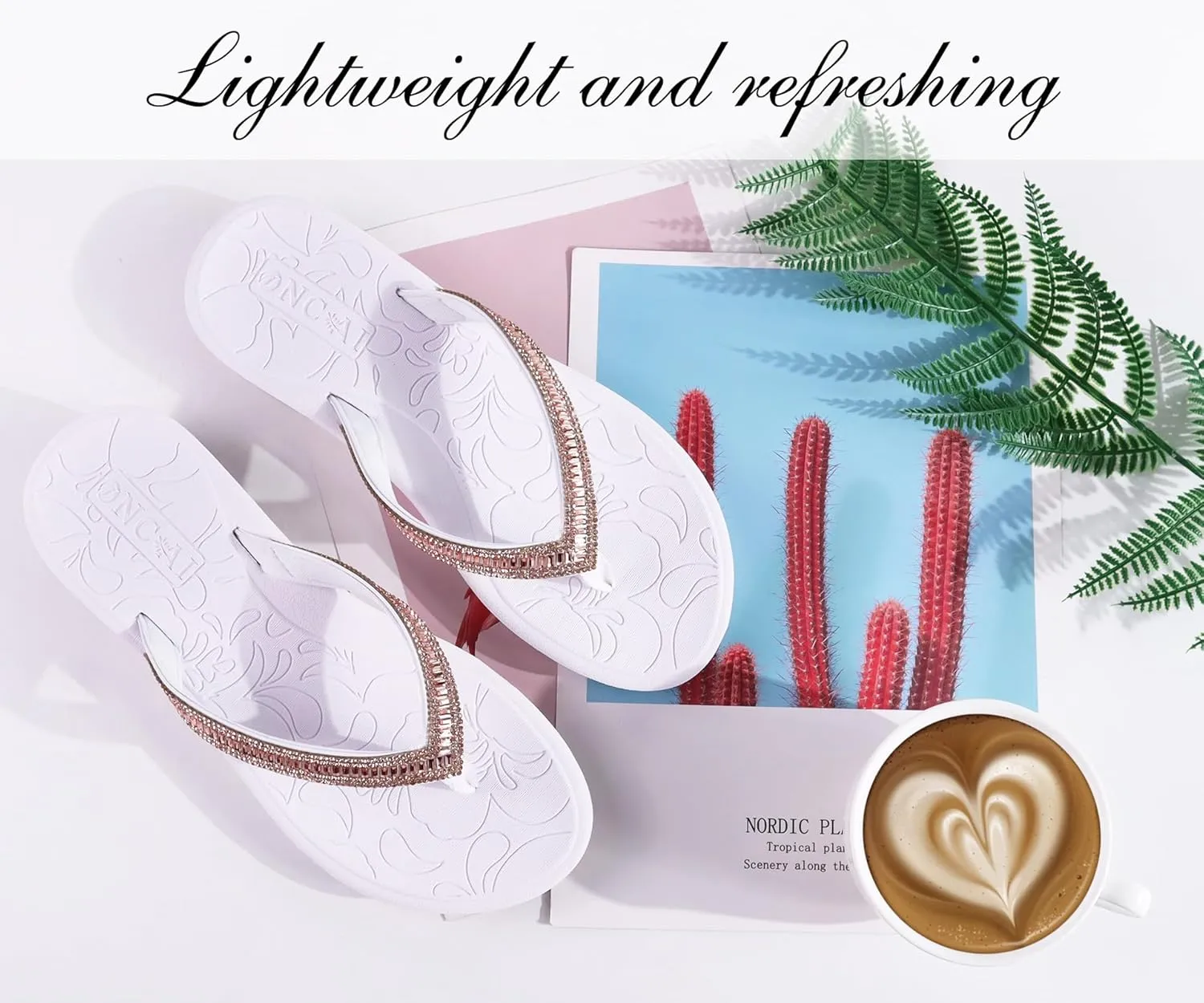 ONCAI Women's Flip Flops with Rhinestone, Arch Support Yoga Mat Comfort Walking Summer Beach Thong Sandals with Plantar Fasciitis Rubber Soles US Size 5-11