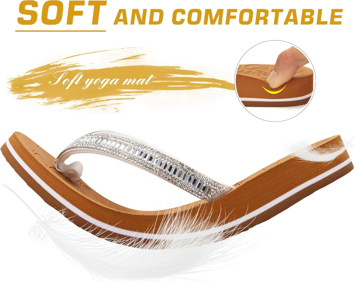 ONCAI Women's Flip Flops with Rhinestone, Arch Support Yoga Mat Comfort Walking Summer Beach Thong Sandals with Plantar Fasciitis Rubber Soles US Size 5-11