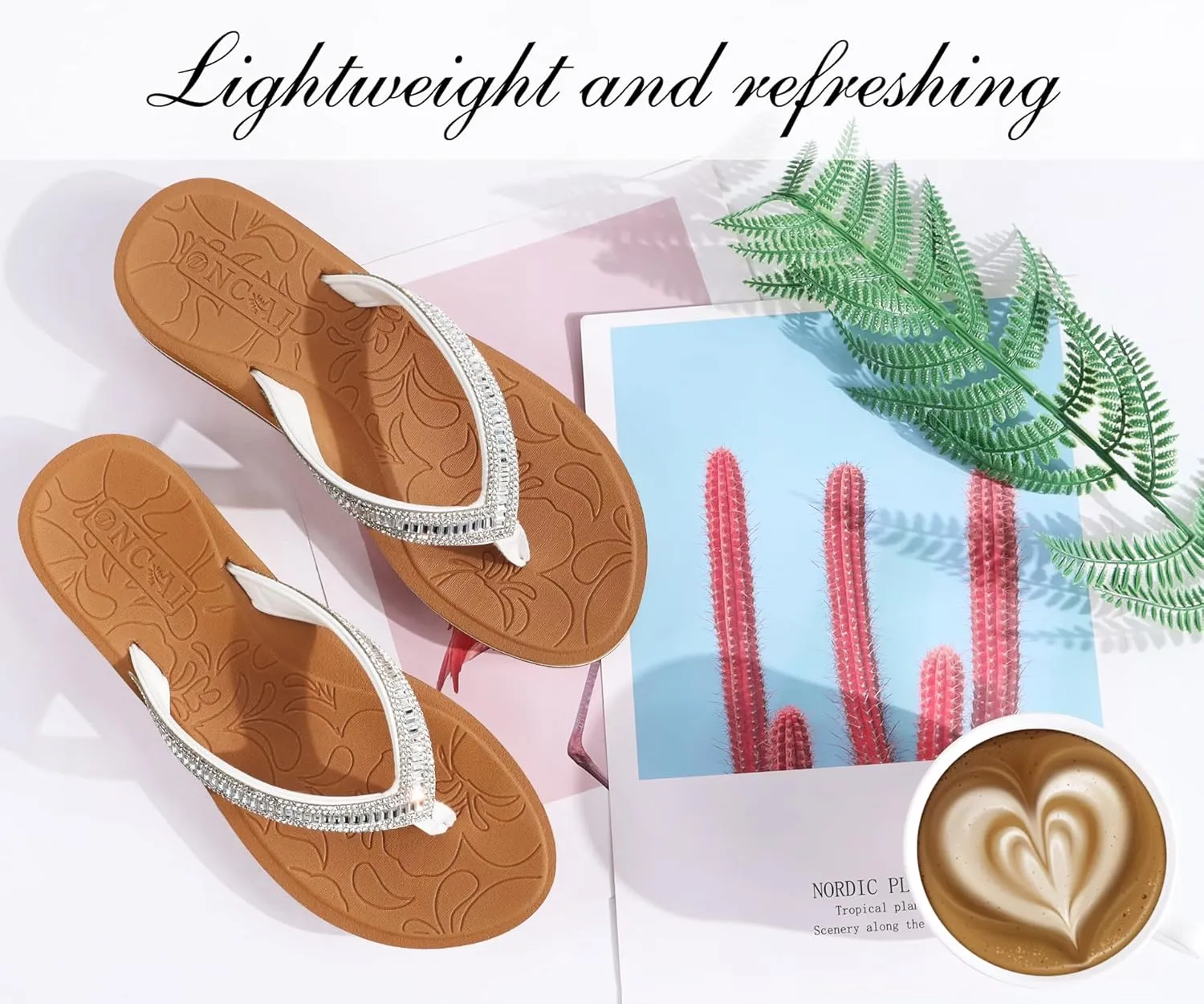 ONCAI Women's Flip Flops with Rhinestone, Arch Support Yoga Mat Comfort Walking Summer Beach Thong Sandals with Plantar Fasciitis Rubber Soles US Size 5-11