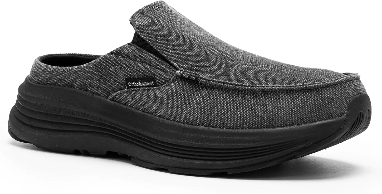 OrthoComfoot Men's Orthopedic Slip-On Loafers Walking Shoes: Casual Comfortable Arch Support Slippers for Plantar Fasciitis, Soft Canvas Orthotic Shoes for Foot and Heel Pain Relief