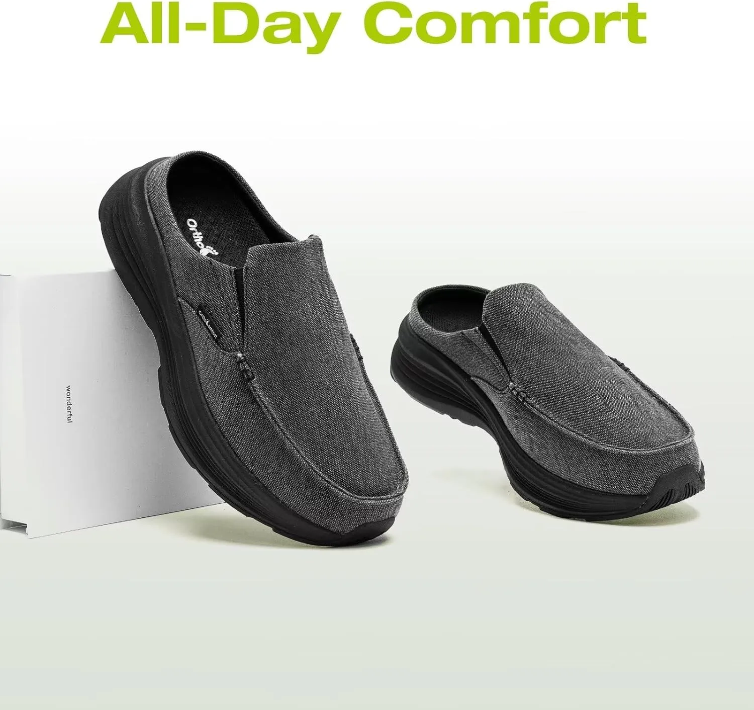 OrthoComfoot Men's Orthopedic Slip-On Loafers Walking Shoes: Casual Comfortable Arch Support Slippers for Plantar Fasciitis, Soft Canvas Orthotic Shoes for Foot and Heel Pain Relief