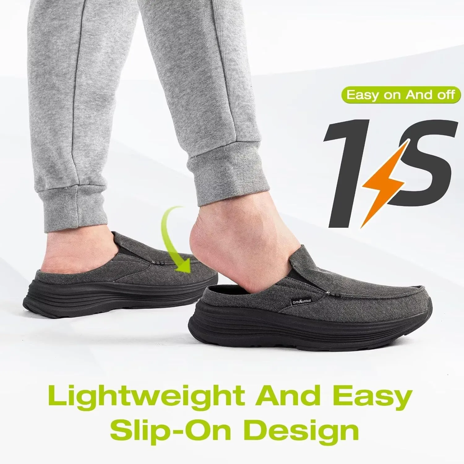 OrthoComfoot Men's Orthopedic Slip-On Loafers Walking Shoes: Casual Comfortable Arch Support Slippers for Plantar Fasciitis, Soft Canvas Orthotic Shoes for Foot and Heel Pain Relief