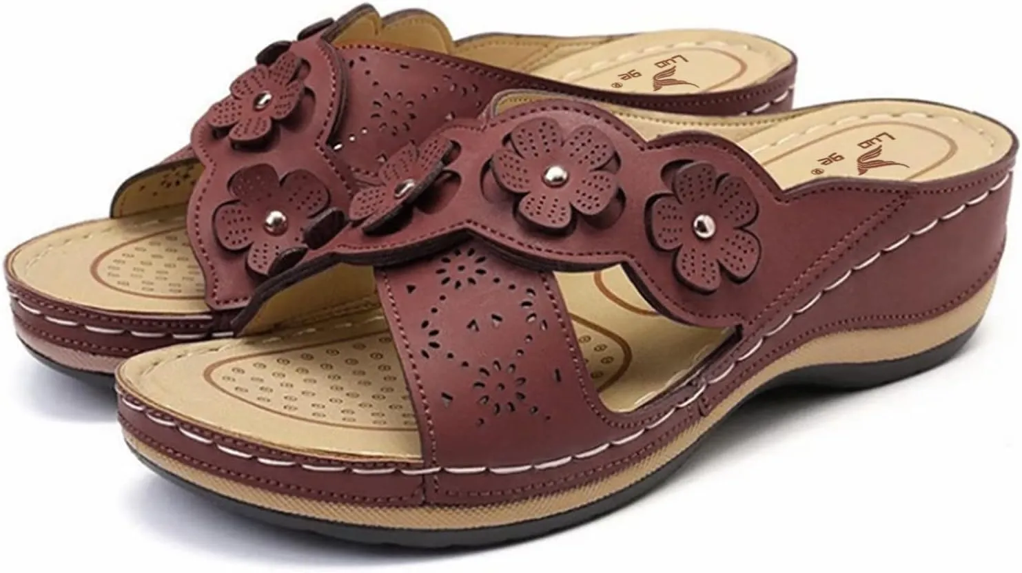 Orthopedic Sandals For Women Womens Comfort Leather Slides Lightweight Wedge Sandals Slip On Casual Walking Slippers with Arch Support Cushion Platform Sandals Dressy Summer