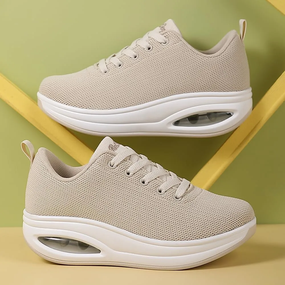 Oude Sneakers for Women Comfortable | Shoes for Women Traveling | 2 Inch Air Cushion Rocker Bottom