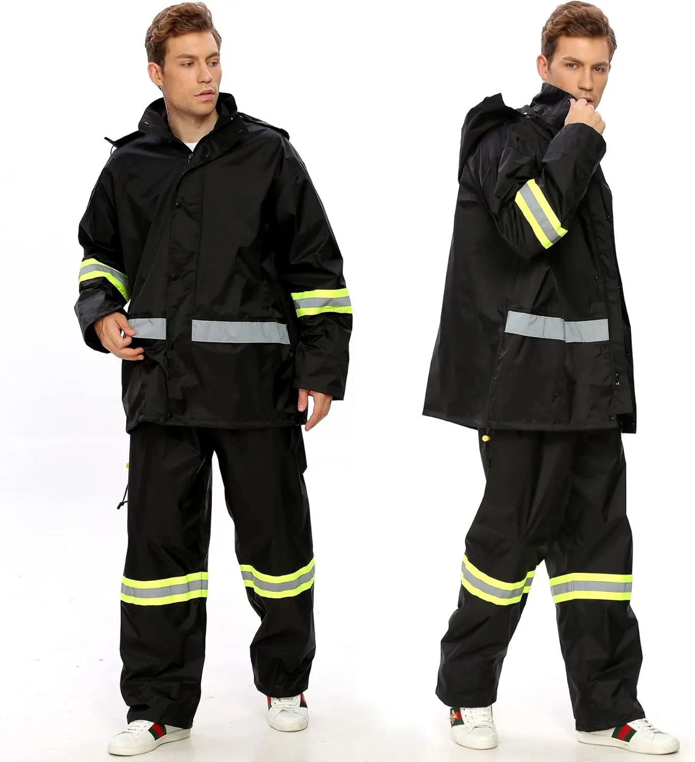 Ourcan Rain Suits for Men Classic Rain Gear Waterproof Rain Coats Hooded Man's Rainwear Fishing Rain Jacket and Rain Pants