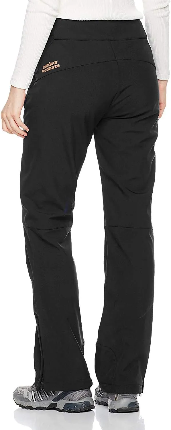 Outdoor Ventures Women's Sleek Waterproof Softshell Fleece Lined Ski Snow Insulated High Rise Hiking Pants with Bottom Zipper
