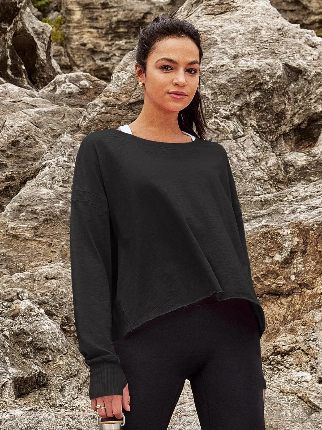 Panadila Womens Open Back Workout Top Long Sleeve Athletic Shirts Casual Crop Running Tee Y2k Yoga