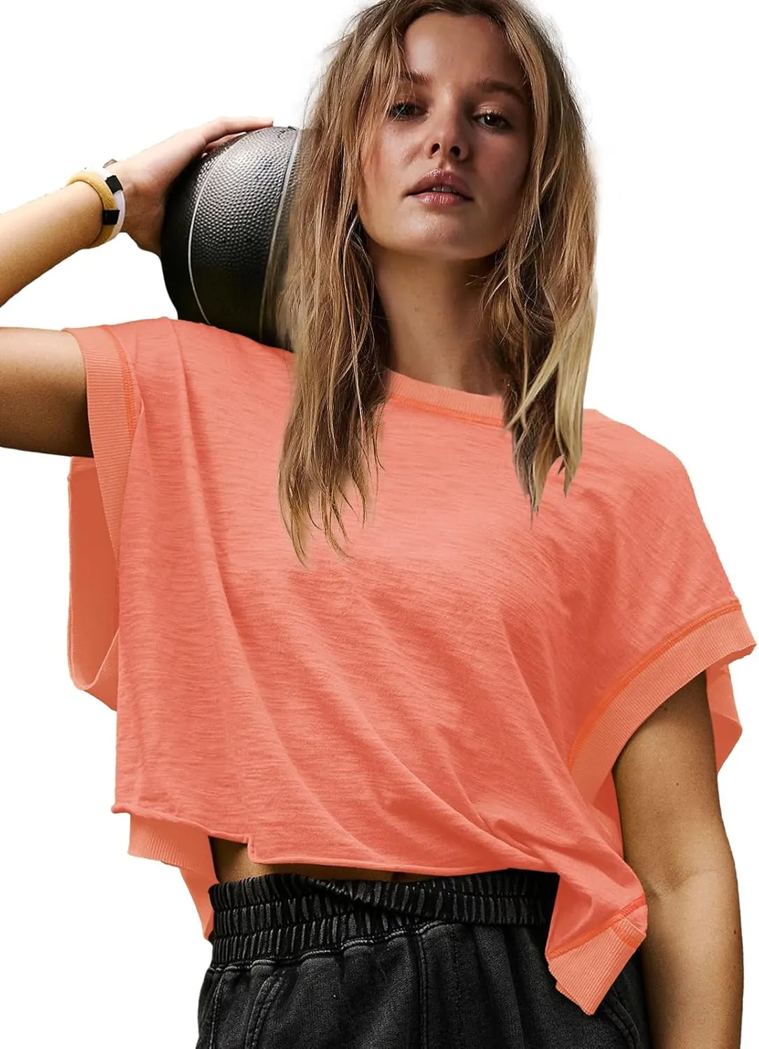 Panadila Womens Open Back Workout Top Oversized Workout T Shirts Backless Athletic Shirt Short Sleeve Baby Tee