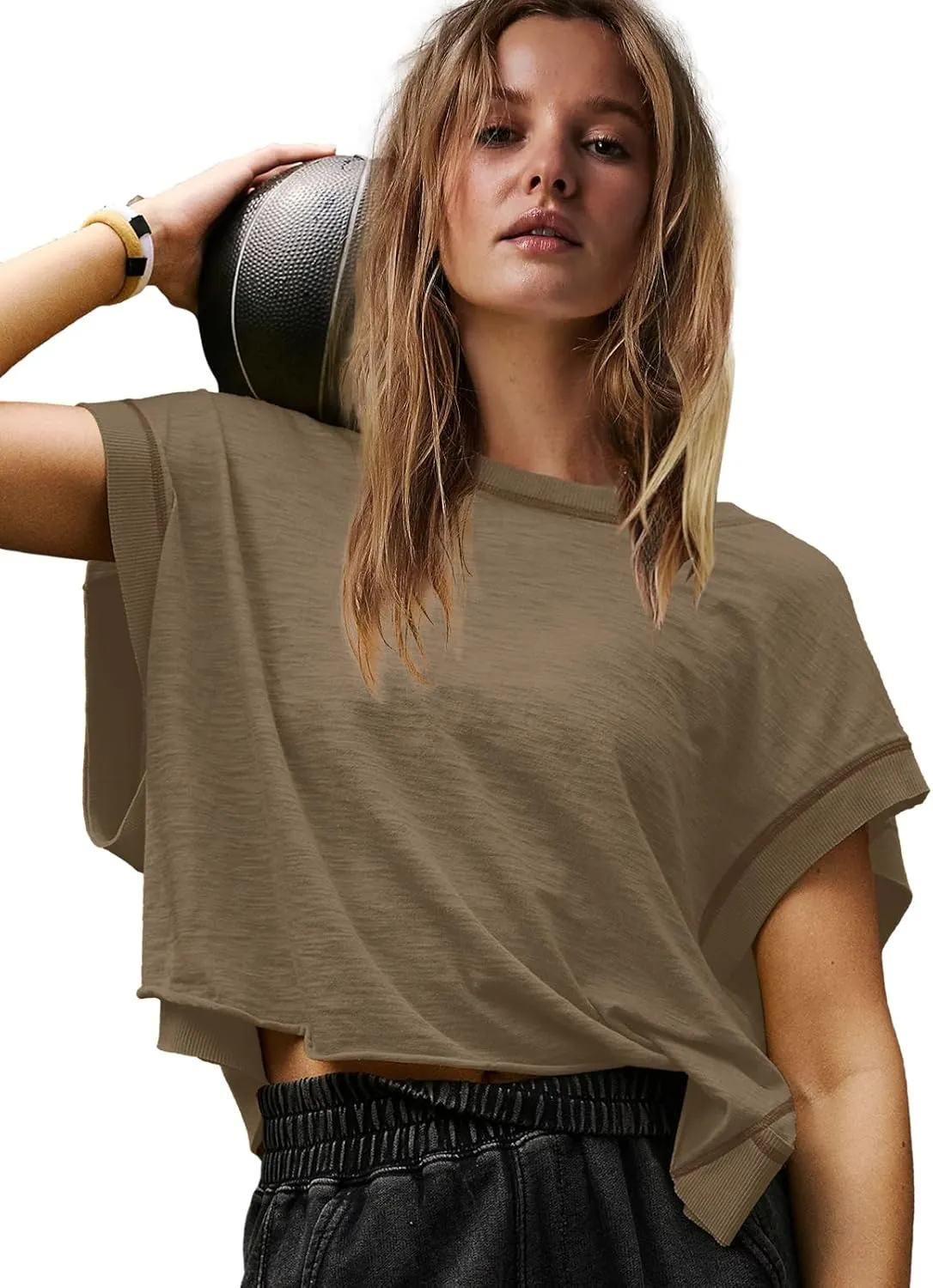 Panadila Womens Open Back Workout Top Oversized Workout T Shirts Backless Athletic Shirt Short Sleeve Baby Tee