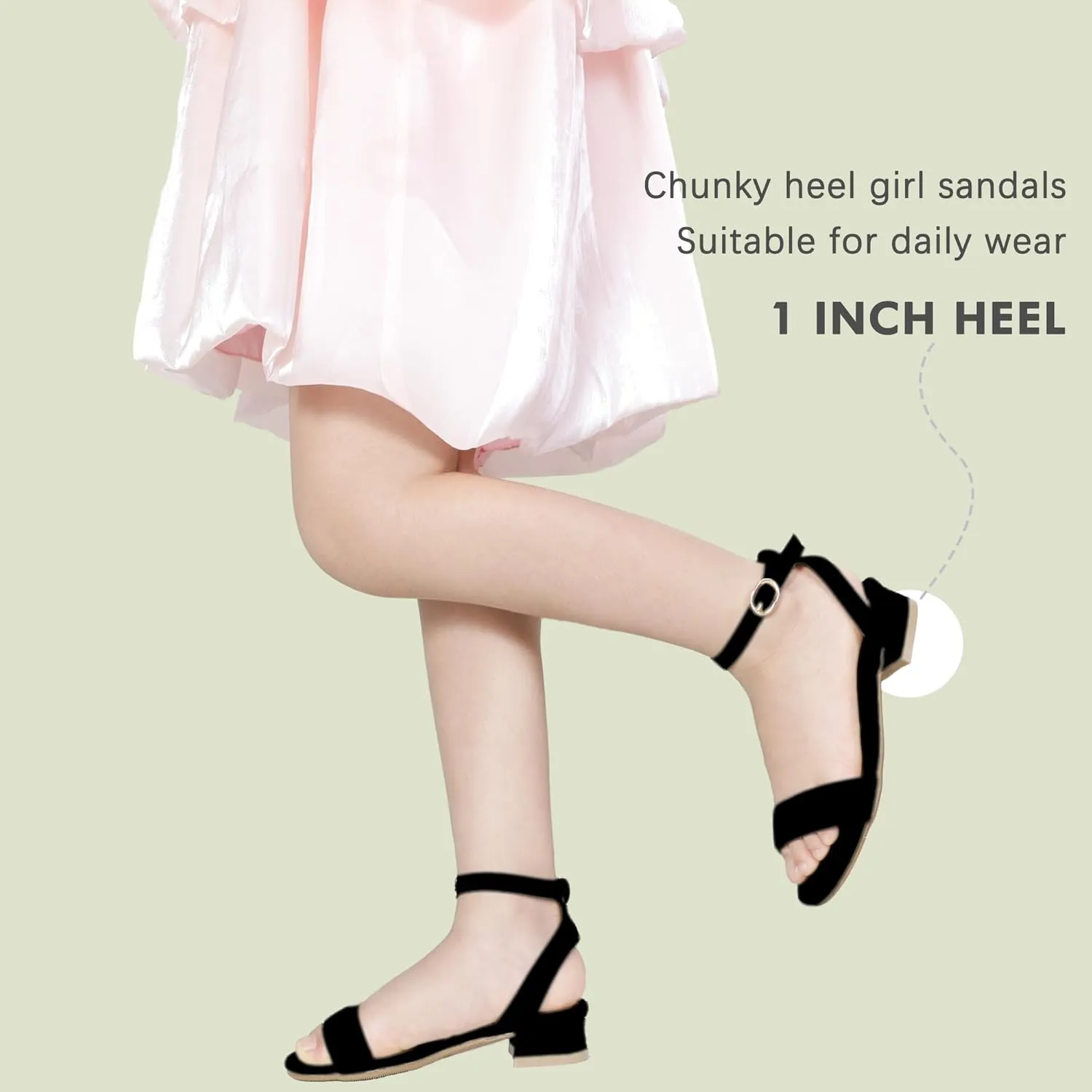 PANDANINJIA Girls Sandals Low Heels Dress Shoes Open Toe Flower Girl Wedding Party for Little Big Kid Dress Sandals