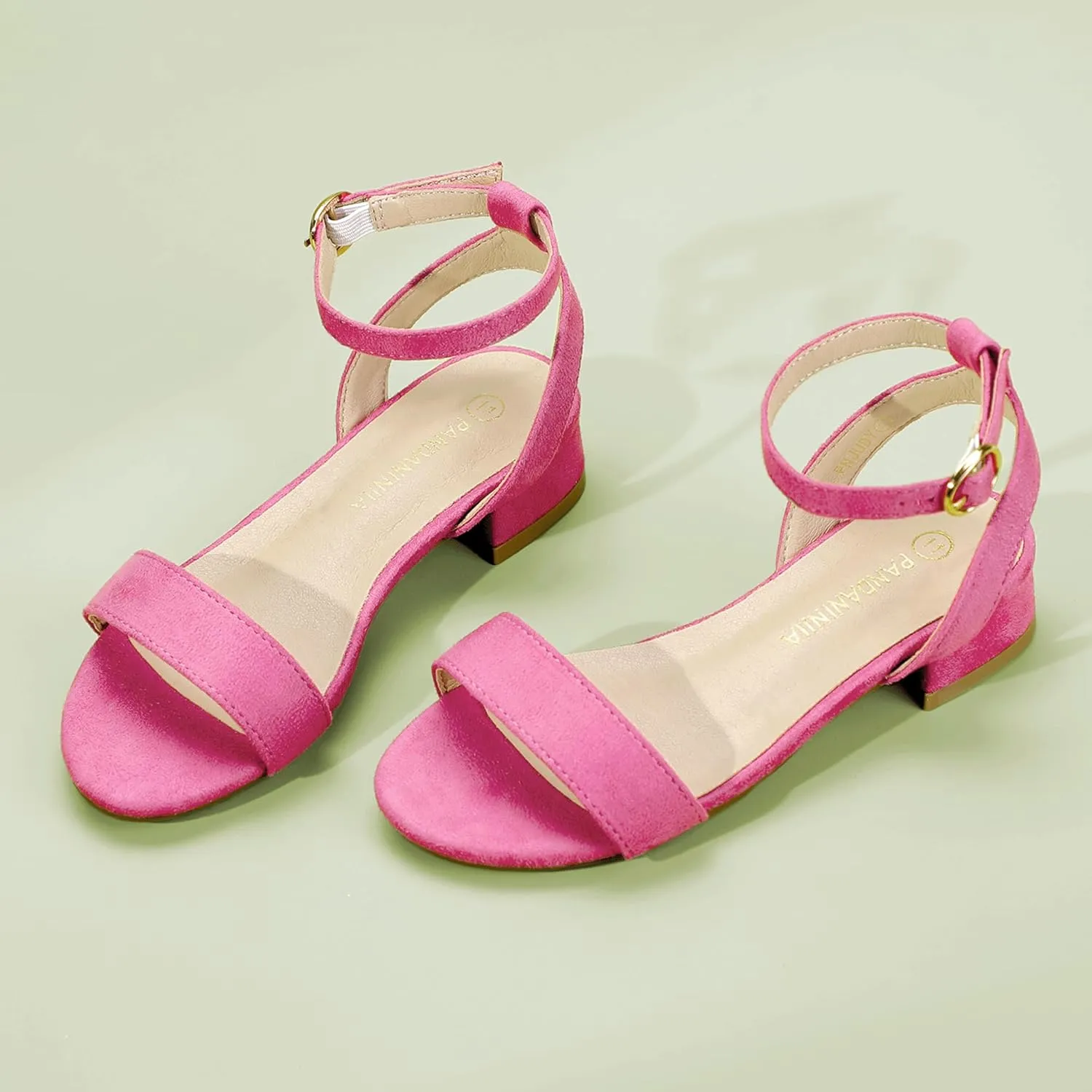 PANDANINJIA Girls Sandals Low Heels Dress Shoes Open Toe Flower Girl Wedding Party for Little Big Kid Dress Sandals