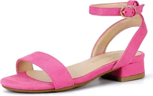 PANDANINJIA Girls Sandals Low Heels Dress Shoes Open Toe Flower Girl Wedding Party for Little Big Kid Dress Sandals