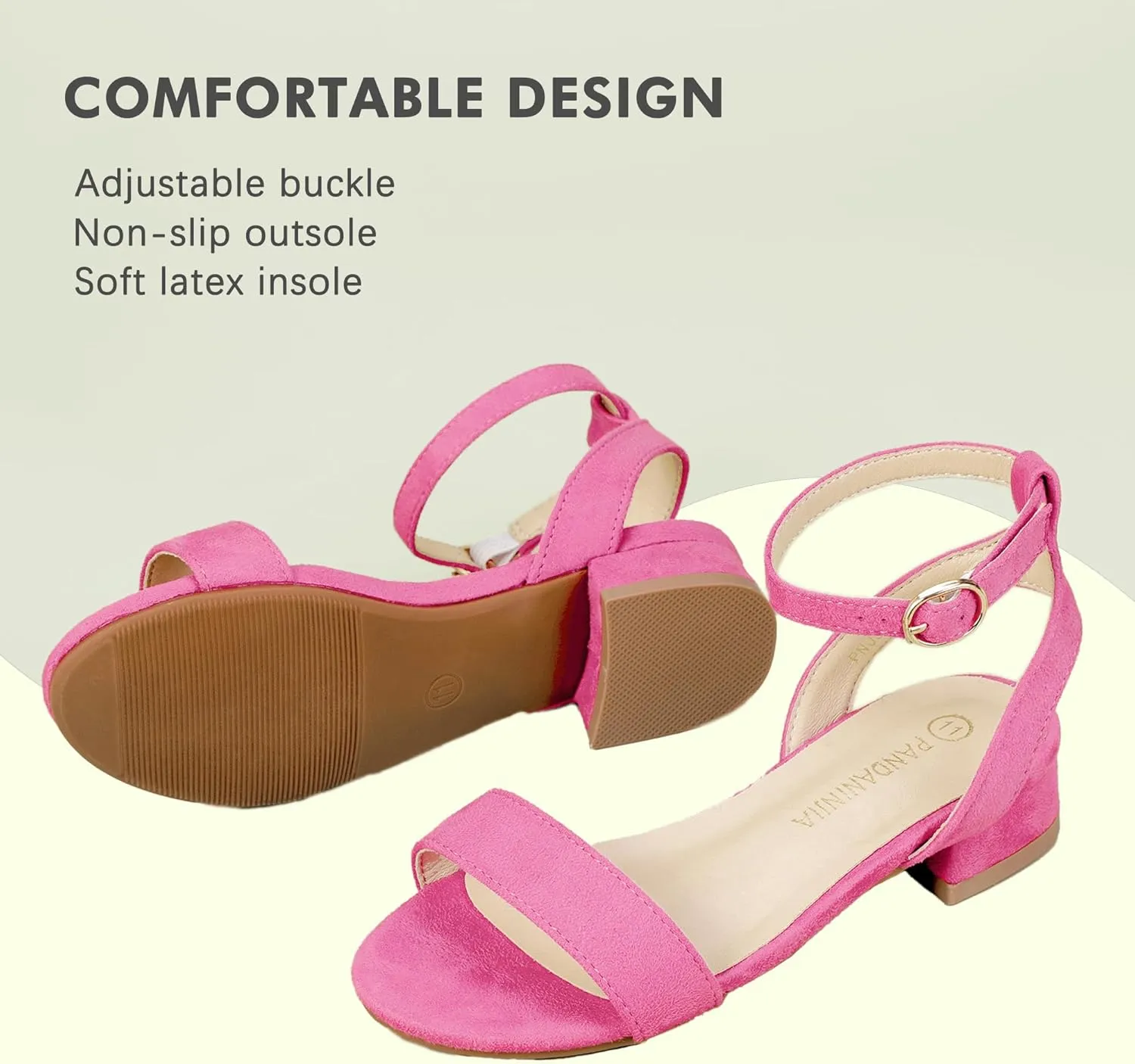 PANDANINJIA Girls Sandals Low Heels Dress Shoes Open Toe Flower Girl Wedding Party for Little Big Kid Dress Sandals