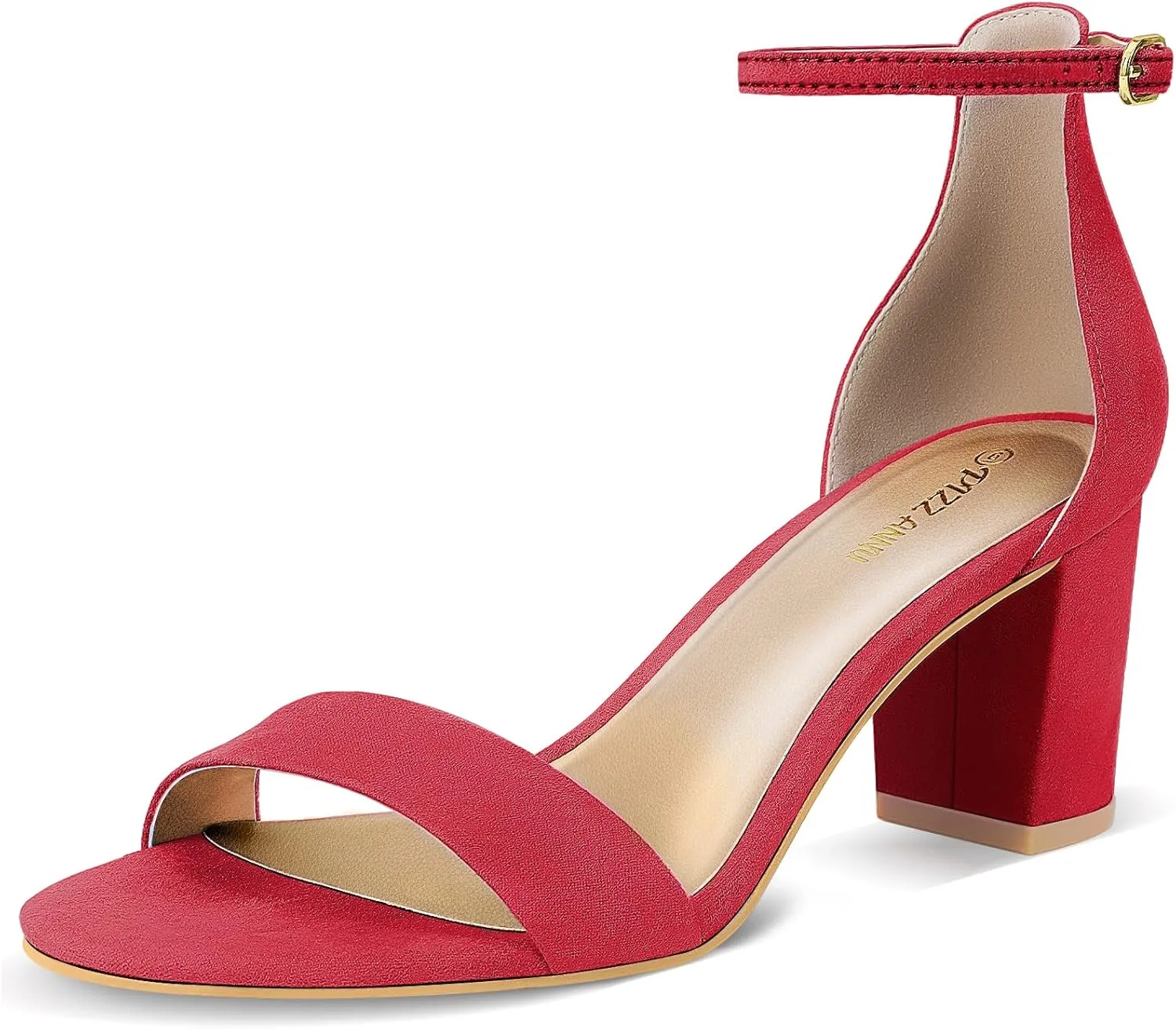 PIZZ ANNU Women's Open Toe Ankle Strap Low Block Chunky Heels Sandals Party Dress Pumps Shoes Strappy Buckle Sandals with 2.6" Tall Thick Heel Design