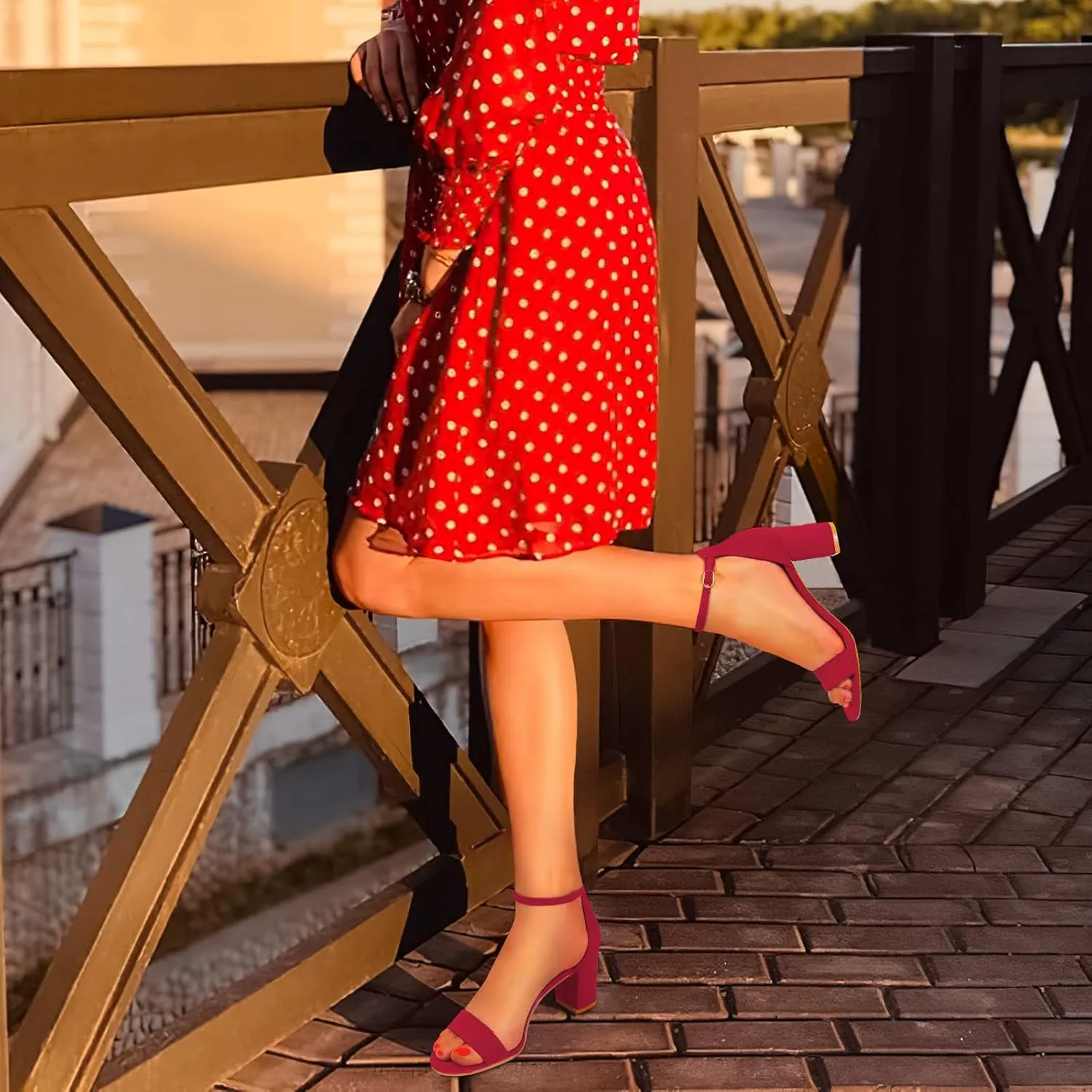PIZZ ANNU Women's Open Toe Ankle Strap Low Block Chunky Heels Sandals Party Dress Pumps Shoes Strappy Buckle Sandals with 2.6" Tall Thick Heel Design