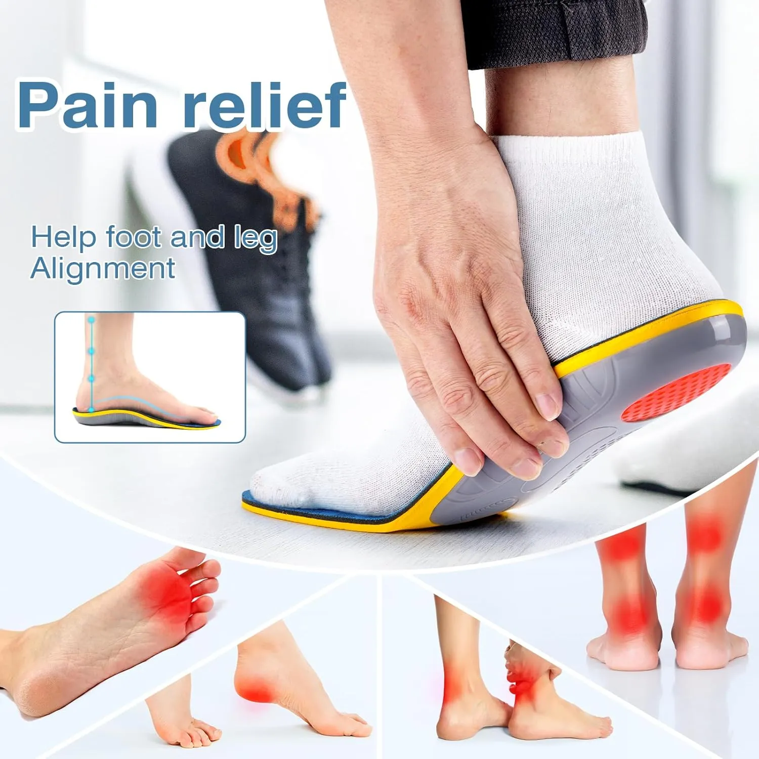 Plantar Fasciitis Insoles Arch Support Inserts Orthotics for Flat Feet Arch Pain Pronation for Work Boot Shoe for Men Women (Men 11-11 1/2 | Women 13-13 1/2-(295mm))