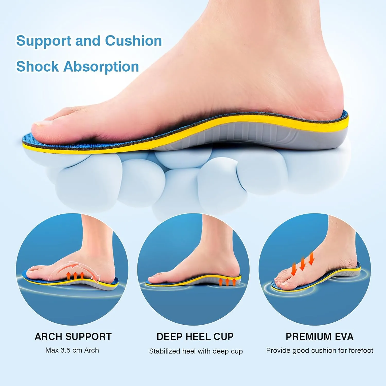 Plantar Fasciitis Insoles Arch Support Inserts Orthotics for Flat Feet Arch Pain Pronation for Work Boot Shoe for Men Women (Men 11-11 1/2 | Women 13-13 1/2-(295mm))