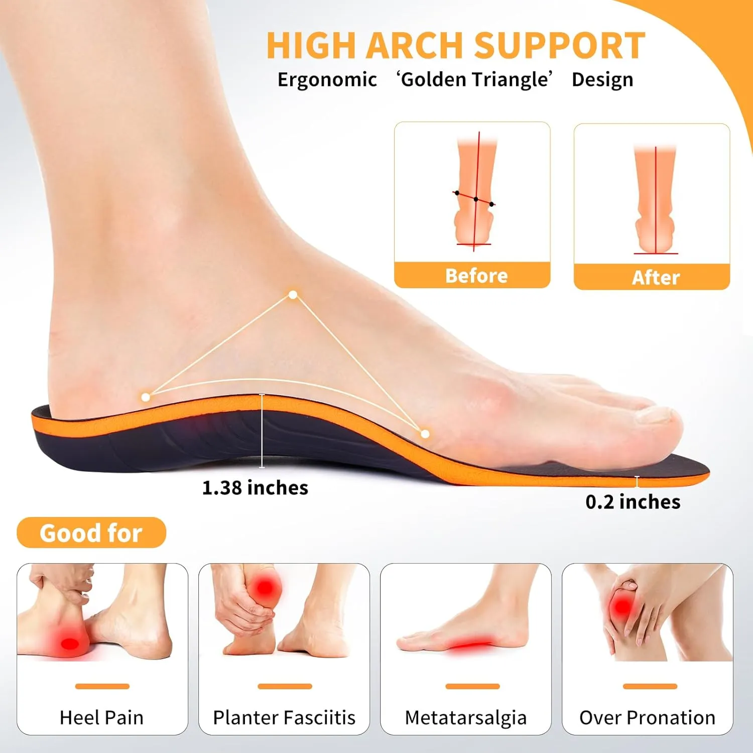 Plantar Fasciitis Relief Insoles Men Work Boots High Arch Support Shoe Inserts for Women, Heavy Duty Orthotics for Standing All Day Flat Feet Achilles Tendoniti Basketball -L