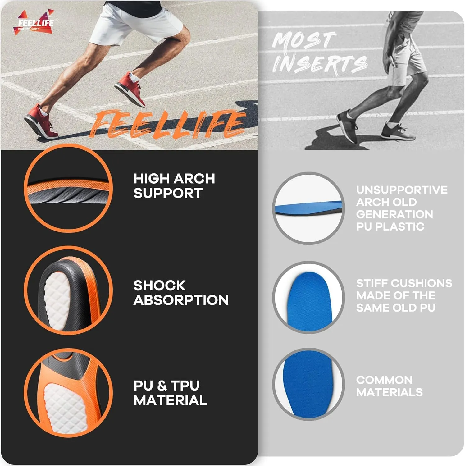 Plantar Fasciitis Relief Shoe Insoles [1-Pair], Arch Support Insoles, Running Athletic Gel Shoe Inserts, Orthotic Inserts for Arch Pain [Trim to Fit: Women 4-8]