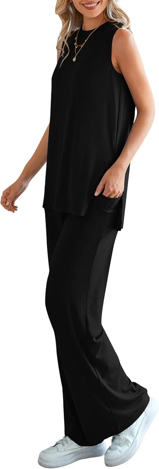 PRETTYGARDEN Women's 2 Piece Lounge Set 2025 Summer Casual Loose Tank Top Wide Leg Pants Matching Travel Outfits Tracksuit
