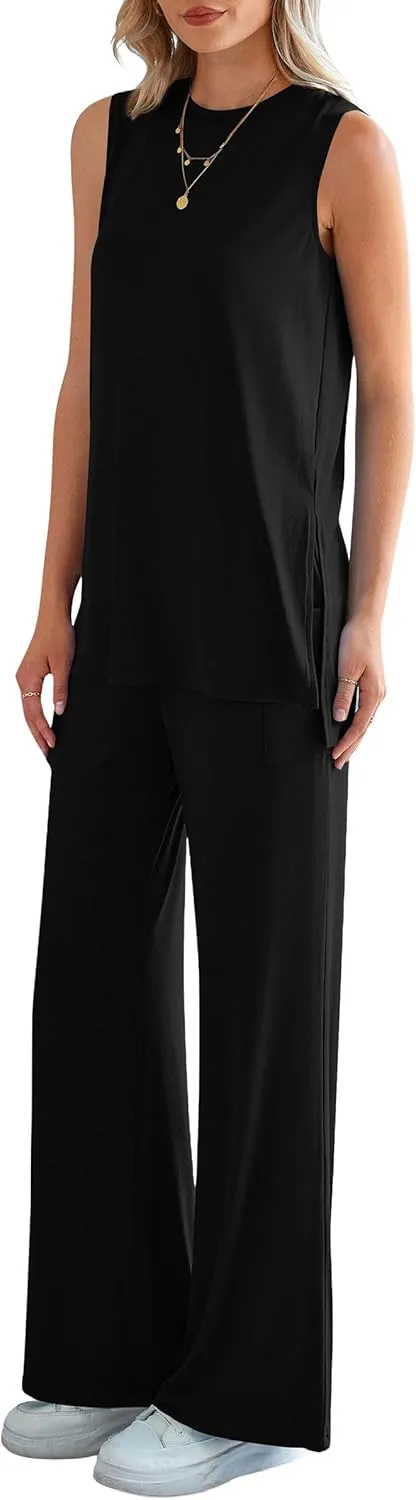 PRETTYGARDEN Women's 2 Piece Lounge Set 2025 Summer Casual Loose Tank Top Wide Leg Pants Matching Travel Outfits Tracksuit