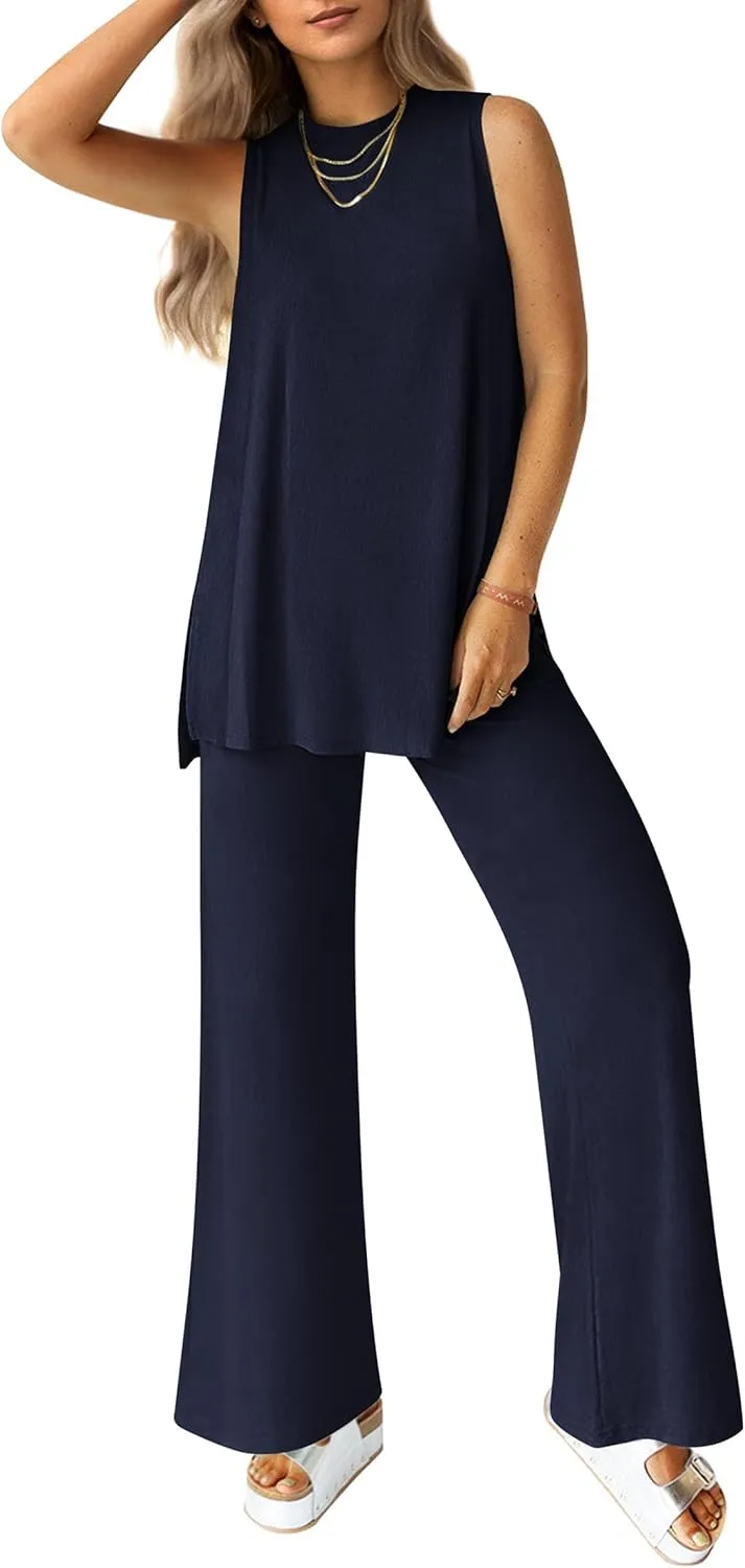 PRETTYGARDEN Women's 2 Piece Lounge Set 2025 Summer Casual Loose Tank Top Wide Leg Pants Matching Travel Outfits Tracksuit