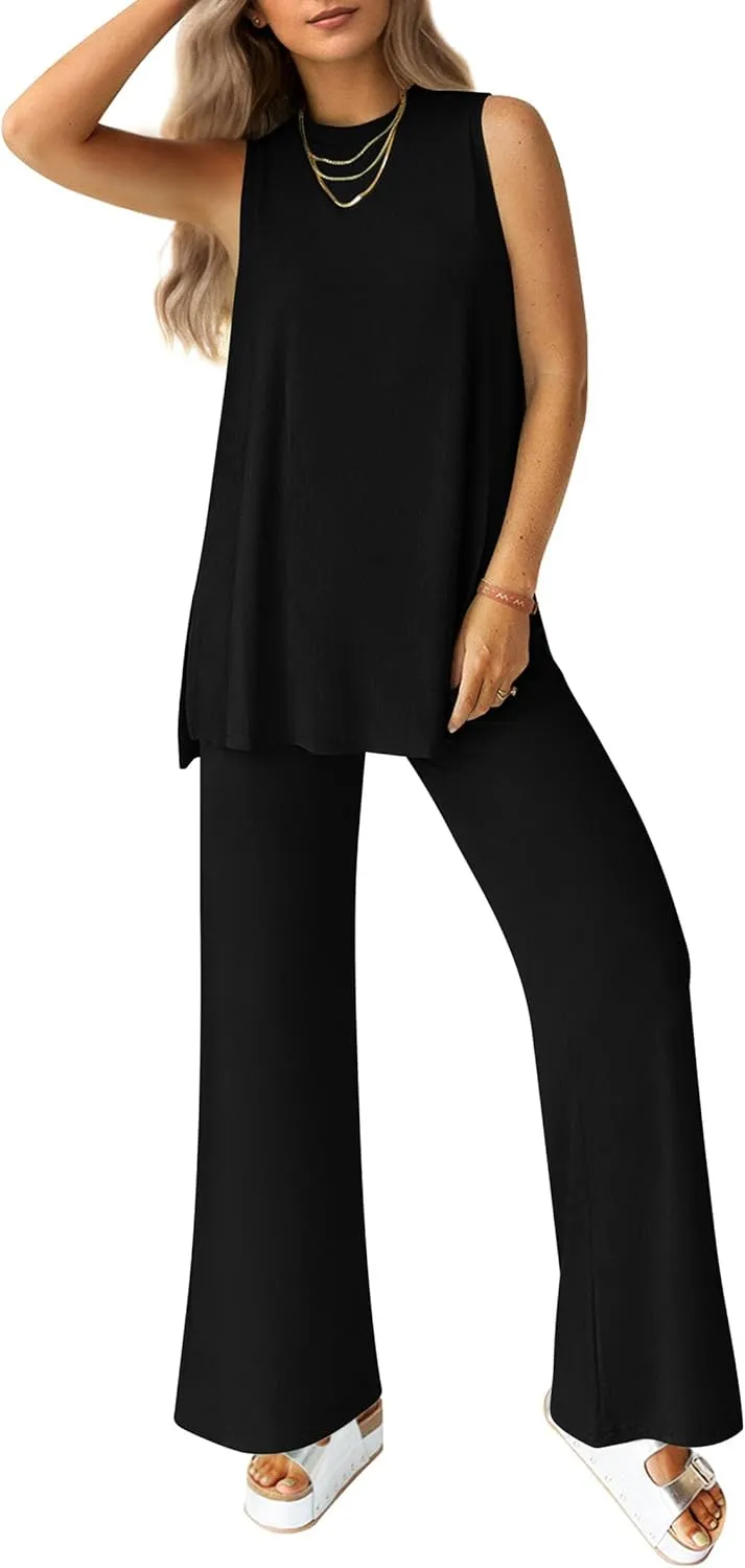 PRETTYGARDEN Women's 2 Piece Lounge Set 2025 Summer Casual Loose Tank Top Wide Leg Pants Matching Travel Outfits Tracksuit