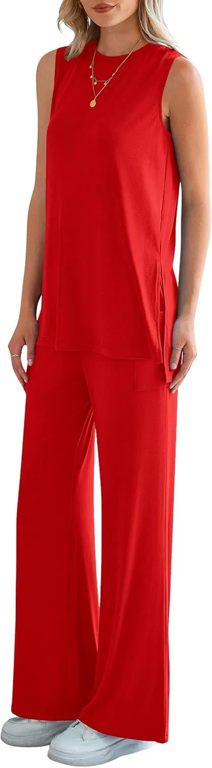 PRETTYGARDEN Women's 2 Piece Lounge Set 2025 Summer Casual Loose Tank Top Wide Leg Pants Matching Travel Outfits Tracksuit
