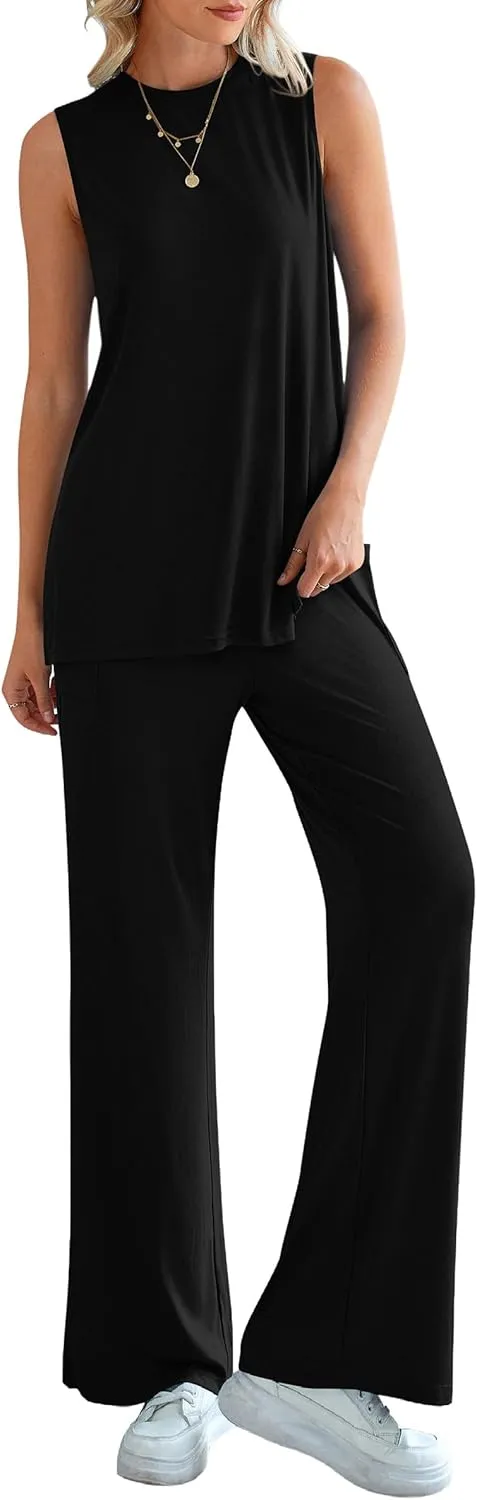 PRETTYGARDEN Women's 2 Piece Lounge Set 2025 Summer Casual Loose Tank Top Wide Leg Pants Matching Travel Outfits Tracksuit