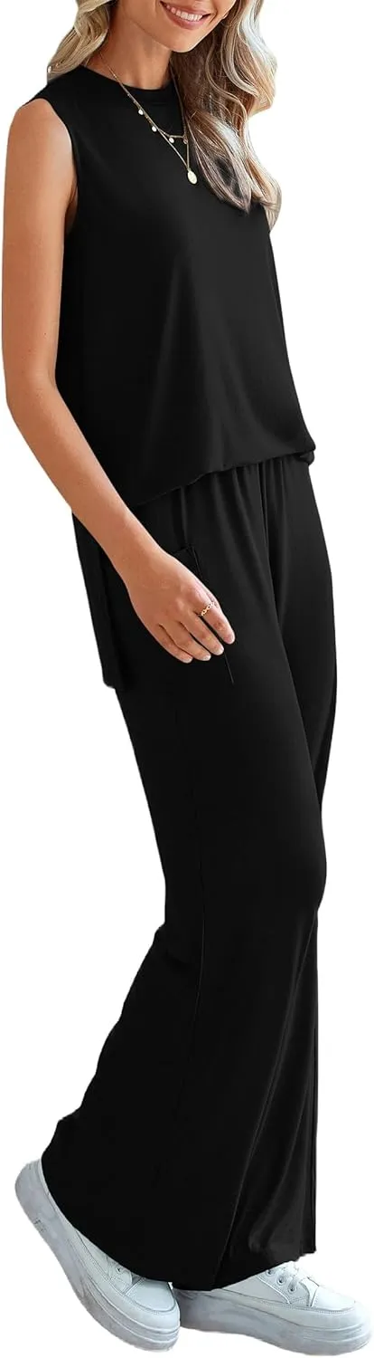 PRETTYGARDEN Women's 2 Piece Lounge Set 2025 Summer Casual Loose Tank Top Wide Leg Pants Matching Travel Outfits Tracksuit