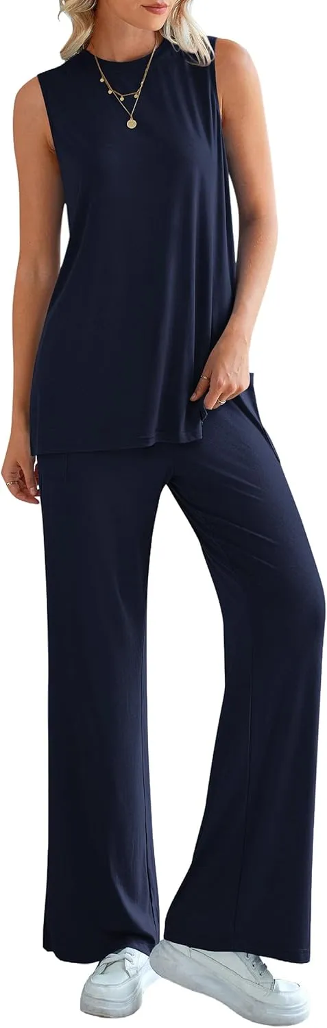 PRETTYGARDEN Women's 2 Piece Lounge Set 2025 Summer Casual Loose Tank Top Wide Leg Pants Matching Travel Outfits Tracksuit