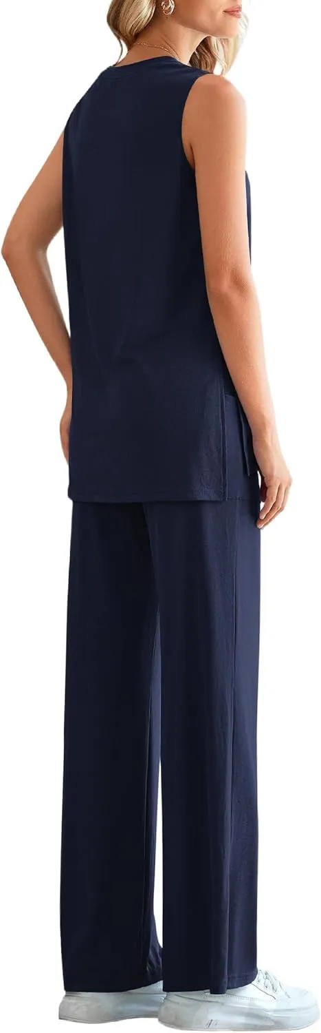 PRETTYGARDEN Women's 2 Piece Lounge Set 2025 Summer Casual Loose Tank Top Wide Leg Pants Matching Travel Outfits Tracksuit