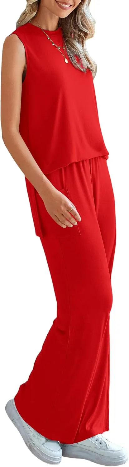 PRETTYGARDEN Women's 2 Piece Lounge Set 2025 Summer Casual Loose Tank Top Wide Leg Pants Matching Travel Outfits Tracksuit