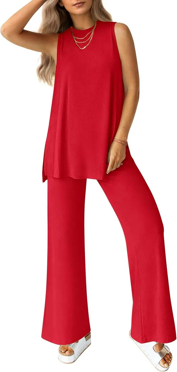 PRETTYGARDEN Women's 2 Piece Lounge Set 2025 Summer Casual Loose Tank Top Wide Leg Pants Matching Travel Outfits Tracksuit