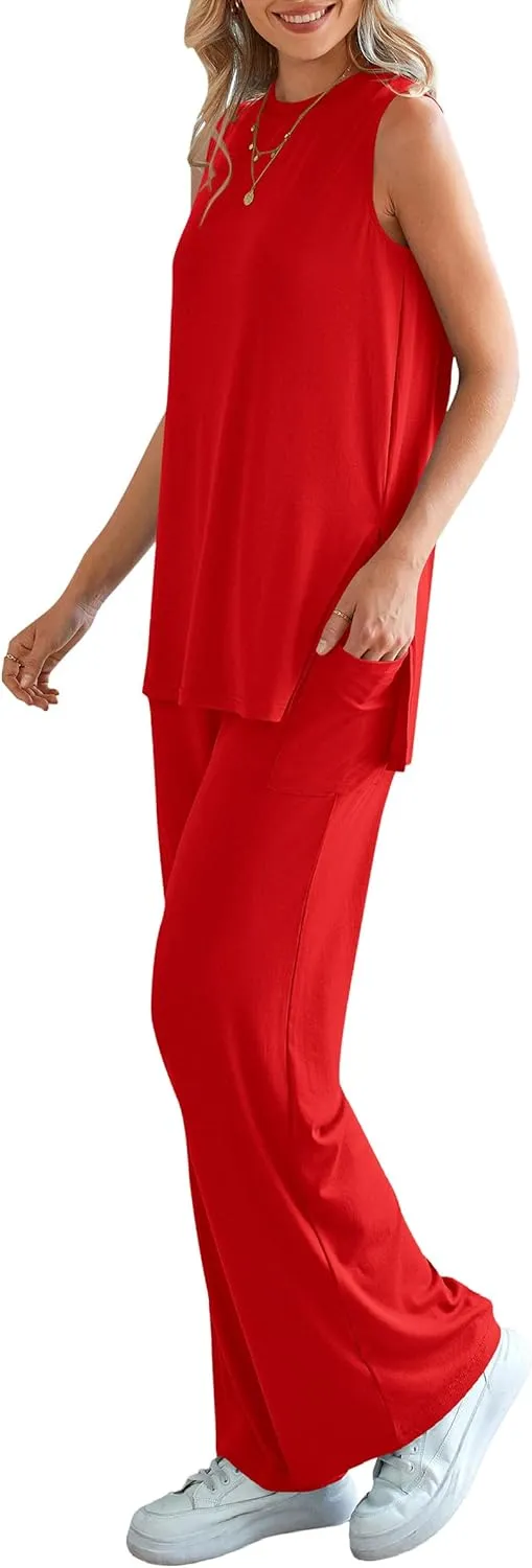 PRETTYGARDEN Women's 2 Piece Lounge Set 2025 Summer Casual Loose Tank Top Wide Leg Pants Matching Travel Outfits Tracksuit