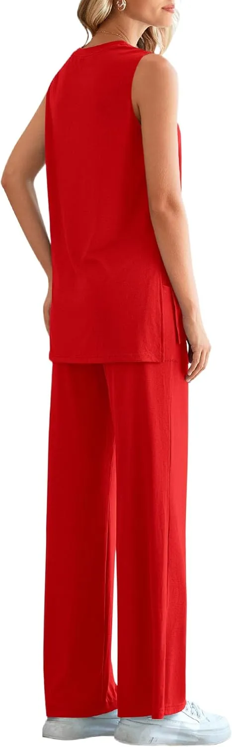 PRETTYGARDEN Women's 2 Piece Lounge Set 2025 Summer Casual Loose Tank Top Wide Leg Pants Matching Travel Outfits Tracksuit