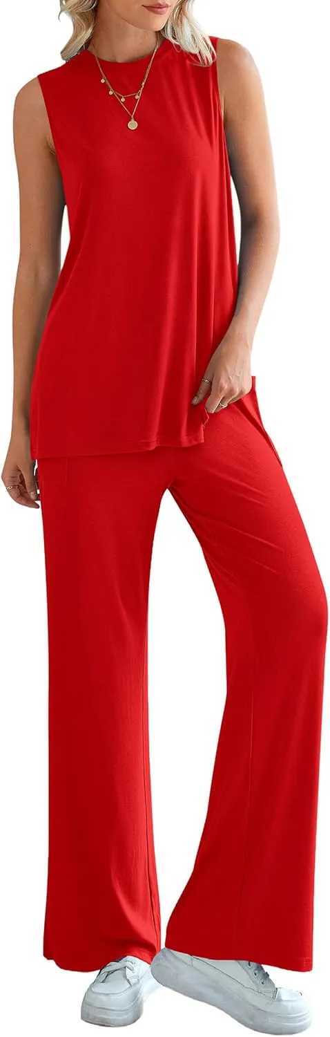 PRETTYGARDEN Women's 2 Piece Lounge Set 2025 Summer Casual Loose Tank Top Wide Leg Pants Matching Travel Outfits Tracksuit